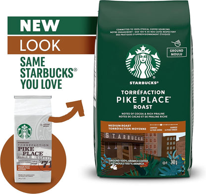 星巴克派克市场烘焙研磨咖啡，中度烘焙，口感顺滑，拉丁美洲咖啡豆混合均匀，340克/袋