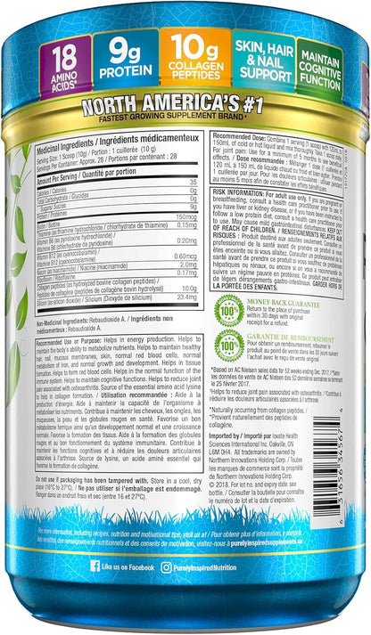 Purely Inspired Collagen Peptides Powder for Women & Men (Unflavoured) - Paleo & Keto-Friendly Supplement for Healthy Skin & Hair - Grass-Fed & Pasture Raised - 282g, 28 Servings (Pack of 1)