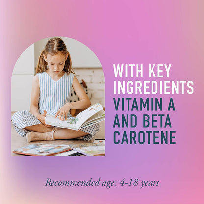 Organika 儿童视力咀嚼片草莓味 - 维生素 A、β-胡萝卜素，支持功能和发育 - 90 片