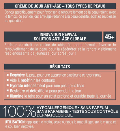 Marcelle Revival+ Skin Renewal Anti-Aging Day Cream, All Skin Types, 45+, Redensifying, Moisturizing & Smoothing, Cruelty-Free, Hypoallergenic, Paraben-Free, Fragrance-Free, Oil-Free, 50 mL