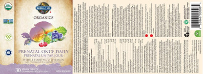 Garden of Life Organics 產前每日一次複合維生素，30 片 | 支持胎兒早期發育、能量和免疫系統 | 全食物成分，非基因，無麩質，純素，無大豆