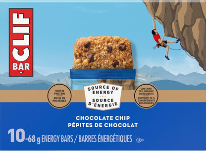 CLIF BAR 能量棒，巧克力碎，燕麦棒，高蛋白，含 70% 有机成分，680 克（10 包）