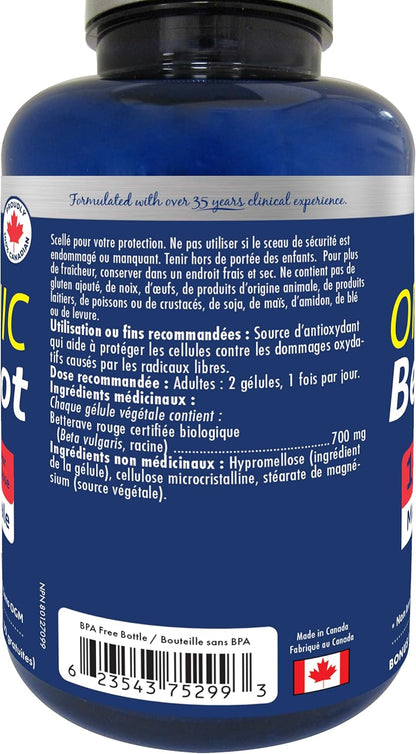 Naka 有机甜菜根，每剂 1400 毫克，最大效力，加拿大制造（120+30 免费）（150 粒素食胶囊）