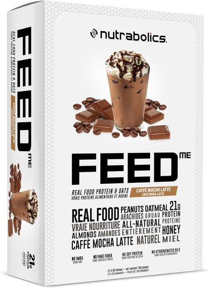 Nutrabolics Feed Bar，摩卡拿铁咖啡，真正的食物蛋白棒，12 条