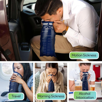 FifthPulse 一次性海軍藍嘔吐袋 - 10 個裝，適合兒童和成人 - 一次性嘔吐袋，適用於汽車、飛機和旅行 - 適用於懷孕、暈車和噁心