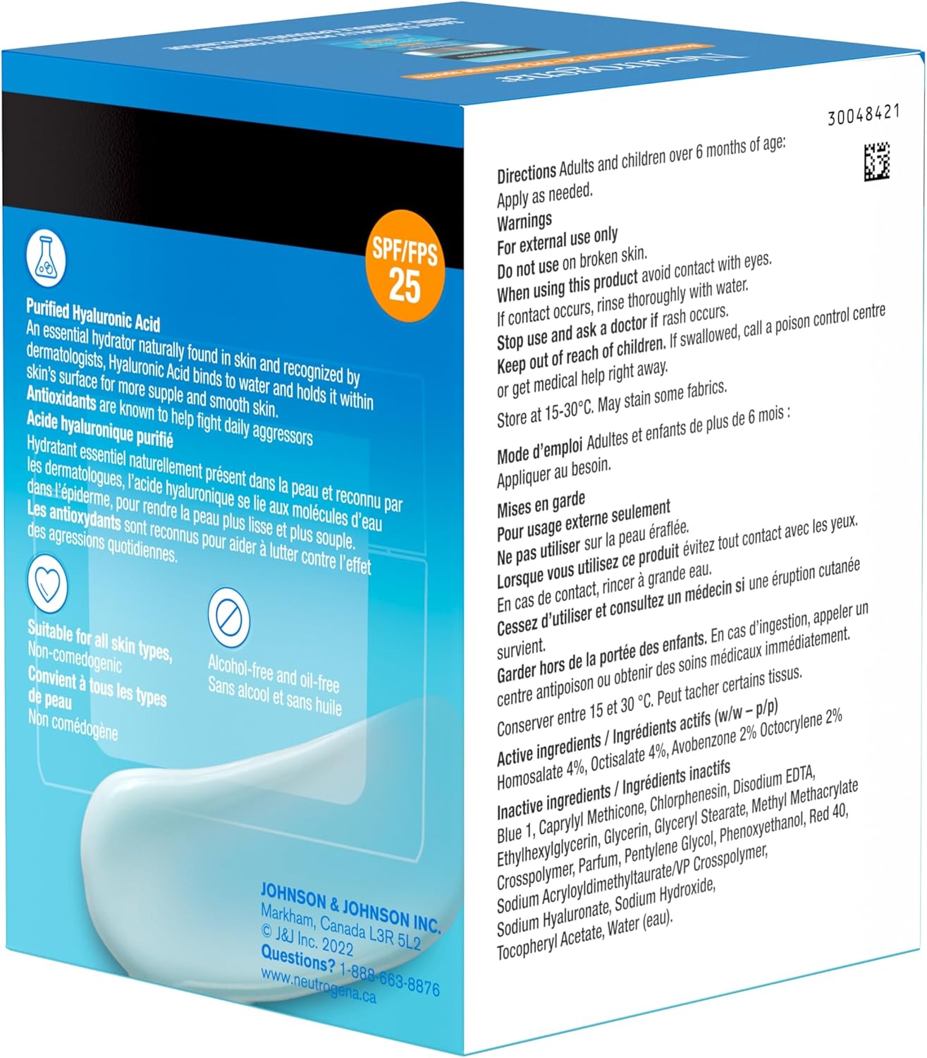 Neutrogena Hydro Boost Gel Cream with SPF 25 - Broad Spectrum UVA/UVB Protection & Hyaluronic Acid - Lightweight Oil-Free Facial Moisturizer for Smooth, Hydrated Skin - Non-Comedogenic, 47mL