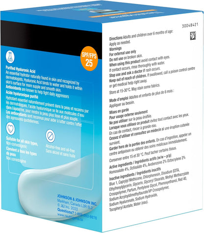 Neutrogena Hydro Boost Gel Cream with SPF 25 - Broad Spectrum UVA/UVB Protection & Hyaluronic Acid - Lightweight Oil-Free Facial Moisturizer for Smooth, Hydrated Skin - Non-Comedogenic, 47mL