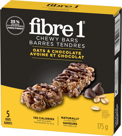 FIBRE 1 燕麦巧克力软糖棒，天然口味，5条装，零食棒