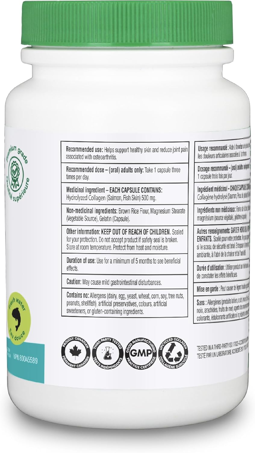 Organika 加拿大製造海洋膠原蛋白膠囊 - 鮭魚膠原蛋白 - 皮膚、頭髮和指甲支撐 - 優質採購 - 90 粒膠囊