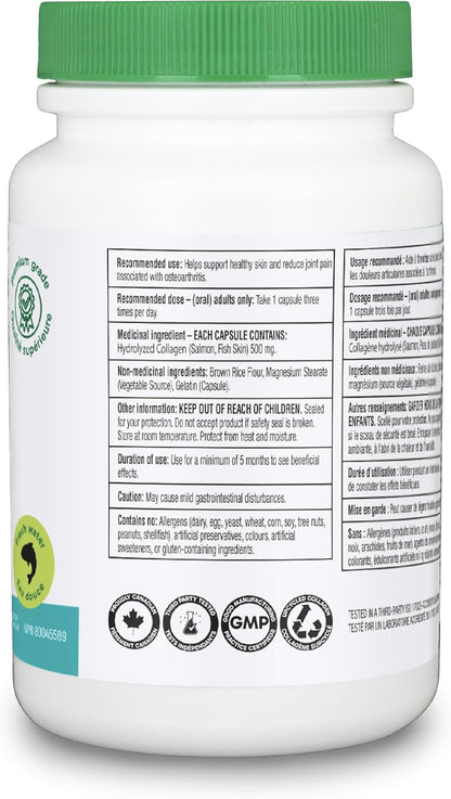 Organika 加拿大製造海洋膠原蛋白膠囊 - 鮭魚膠原蛋白 - 皮膚、頭髮和指甲支撐 - 優質採購 - 90 粒膠囊