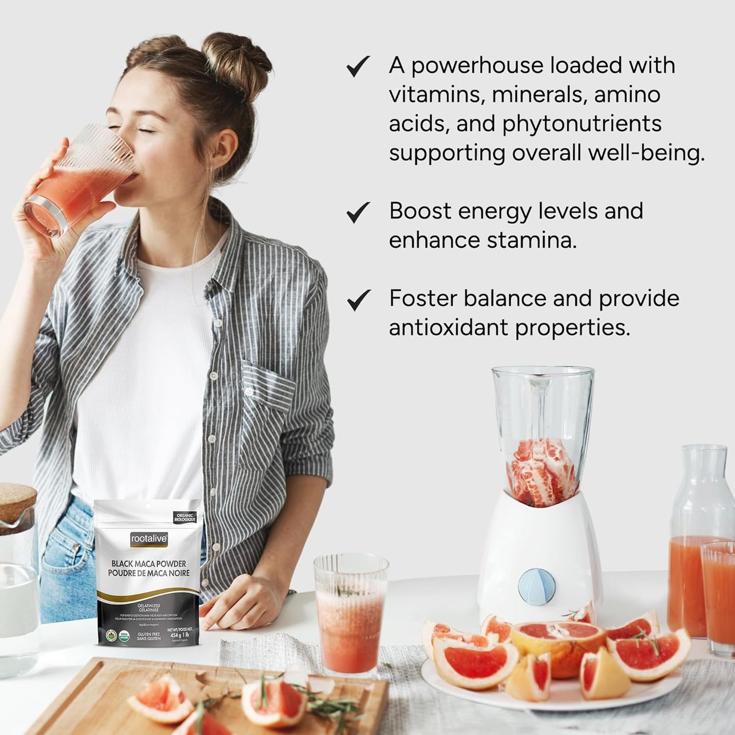 Rootalive Organic Black Maca Powder 454g Gelatinized for High Bio Availability, Easy Digestion and Fast-Absorption, Gluten-Free, Vegan