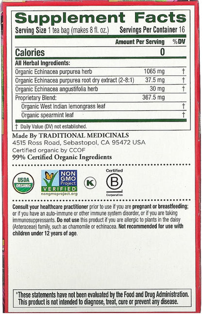 Traditional Medicinals - 有机紫锥菊加草药茶（1 包）- 帮助缓解感冒和流感症状 - 共 16 个茶包