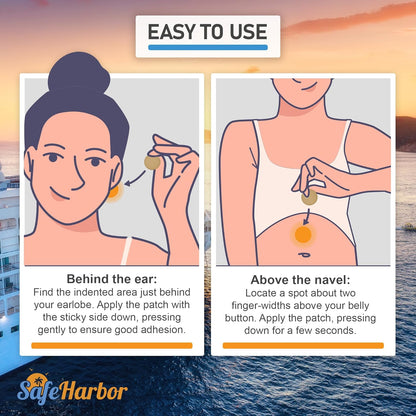 SafeHarbor Motion Sickness Patches | Anti Nausea Patches for Your Cruise Essentials | Natural and Non Drowsy Sea Sickness Patches for Cruise, Car Sickness, Flying and More (50 Count, 50, Count)