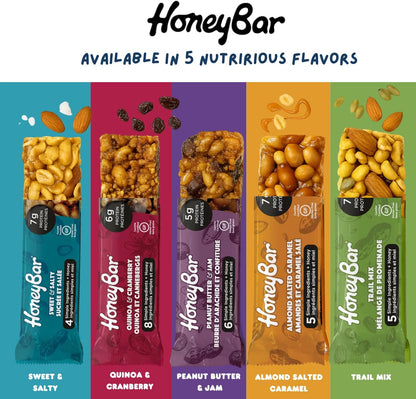 HoneyBar 零食棒，杏仁咸焦糖，无麸质，非转基因，素食，40 克，杏仁咸焦糖，5 条