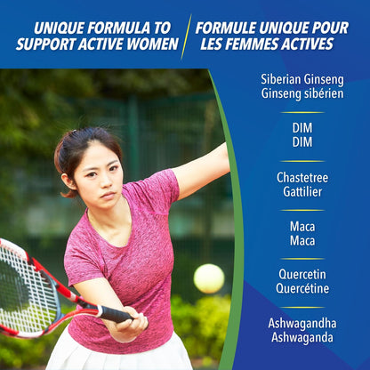 Progressive Advanced 每日复合维生素，专为活力女性设计，含DIM、圣洁莓、玛卡和南非醉茄。支持免疫健康、平衡雌激素和能量，100% 完整配方，加拿大制造，120 粒装