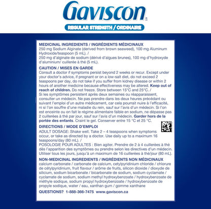 Gaviscon Liquid Regular Strength Antacid - 600 ml - Antacid Liquid for Day and Night Heartburn Relief, Acid Reflux and GERD Relief, Fruit Blend - Free of Aluminum, Lactose and Gluten