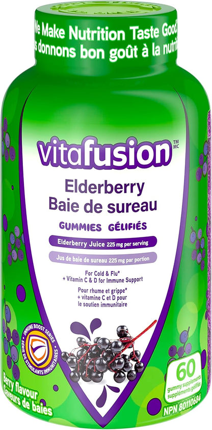 Vitafusion 接骨木果软糖补充剂，225 毫克锌/天，60 粒