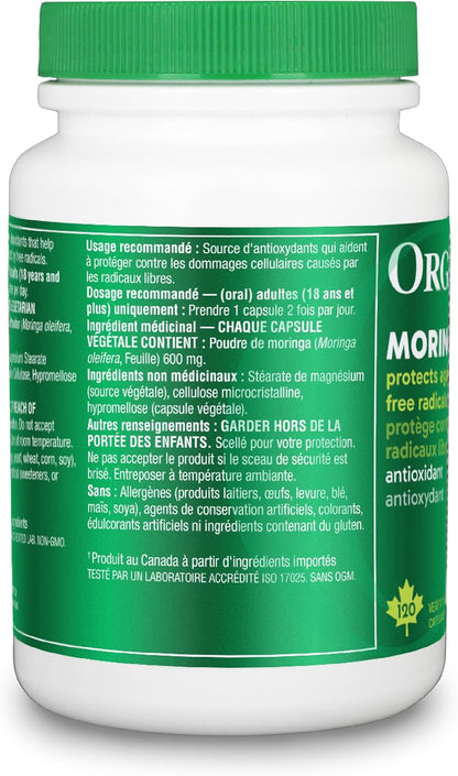 Organika Canadian-Made Moringa Leaf Extract- 1200mg Daily Dose, High Potency, Powerful Antioxidant, Anti-Inflammatory, Blood-Sugar Support, Detox, Source of Vitamins and Minerals- 120vcaps
