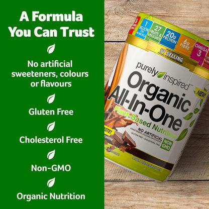 Purely Inspired Meal Replacement Shake, Vegan Protein Powder Purely Inspired Organic All In One Plant Based for Women & Men Organic Vegan Friendly, Chocolate (10 Servings)