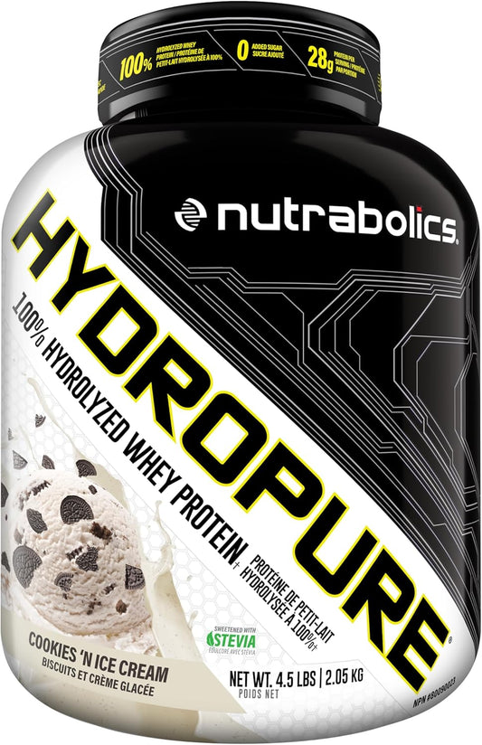 Nutrabolics Hydropure, 100% Hydrolyzed Whey Protein, Cookies 'N Cream, 4.5 Pound