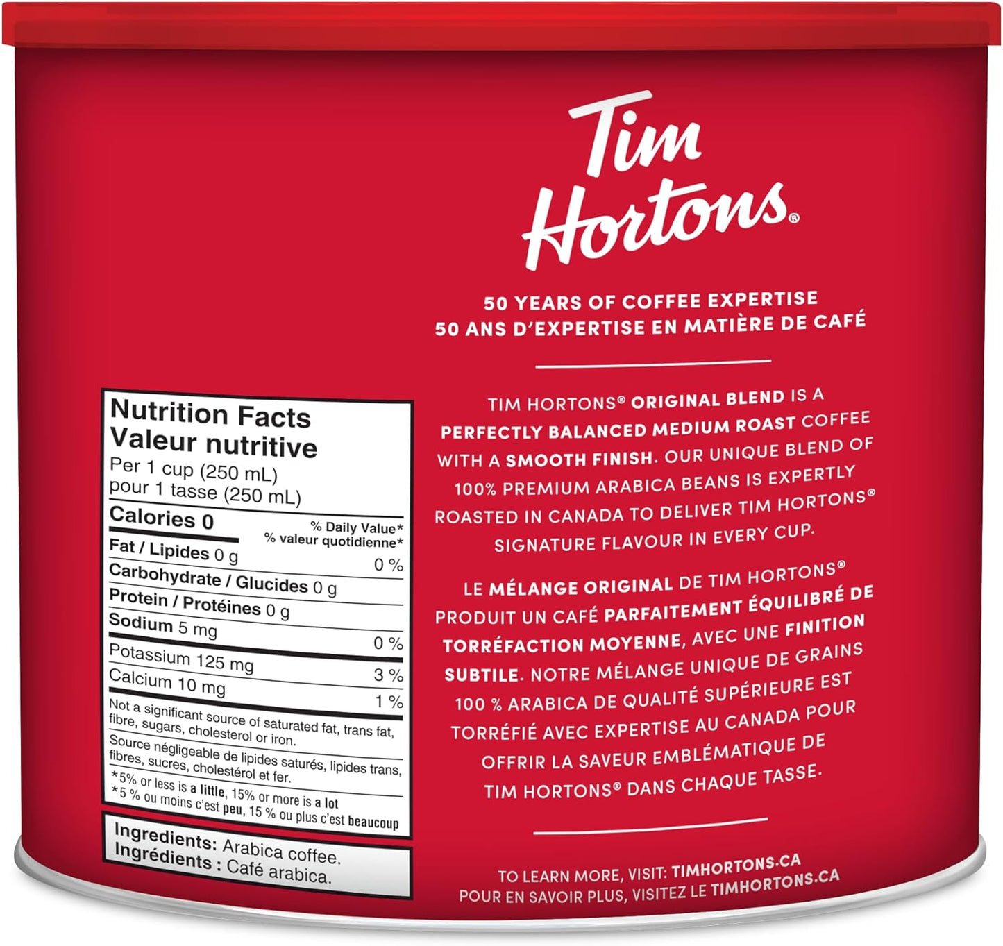 Tim Hortons 100% 阿拉比卡原味混合咖啡，中度烘焙，研磨咖啡，875克