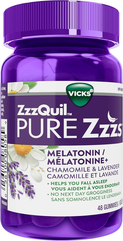 Vicks ZzzQuil PURE Zzzs 褪黑素助眠軟糖，48 粒