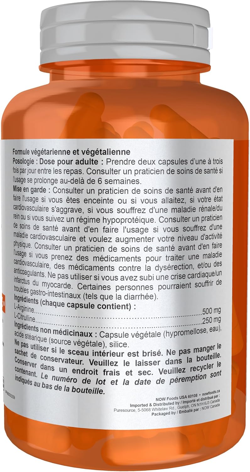 NOW Sports, 精胺酸與瓜胺酸 500 毫克/250 毫克，胺基酸，120 粒素食膠囊
