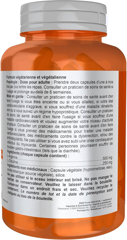 NOW Sports, 精胺酸與瓜胺酸 500 毫克/250 毫克，胺基酸，120 粒素食膠囊