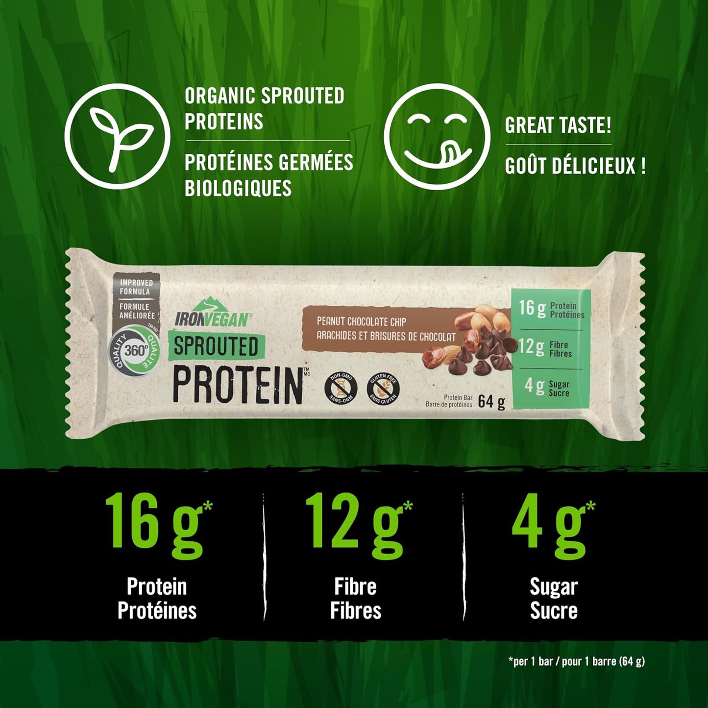 Athlete's Gainer Protein Powder, Natural Vanilla Flavour, 4.5 kg | Vegan and Non-GMO & Iron Vegan Sprouted Protein Bars | Peanut Chocolate Chip Flavour | 12 Pack