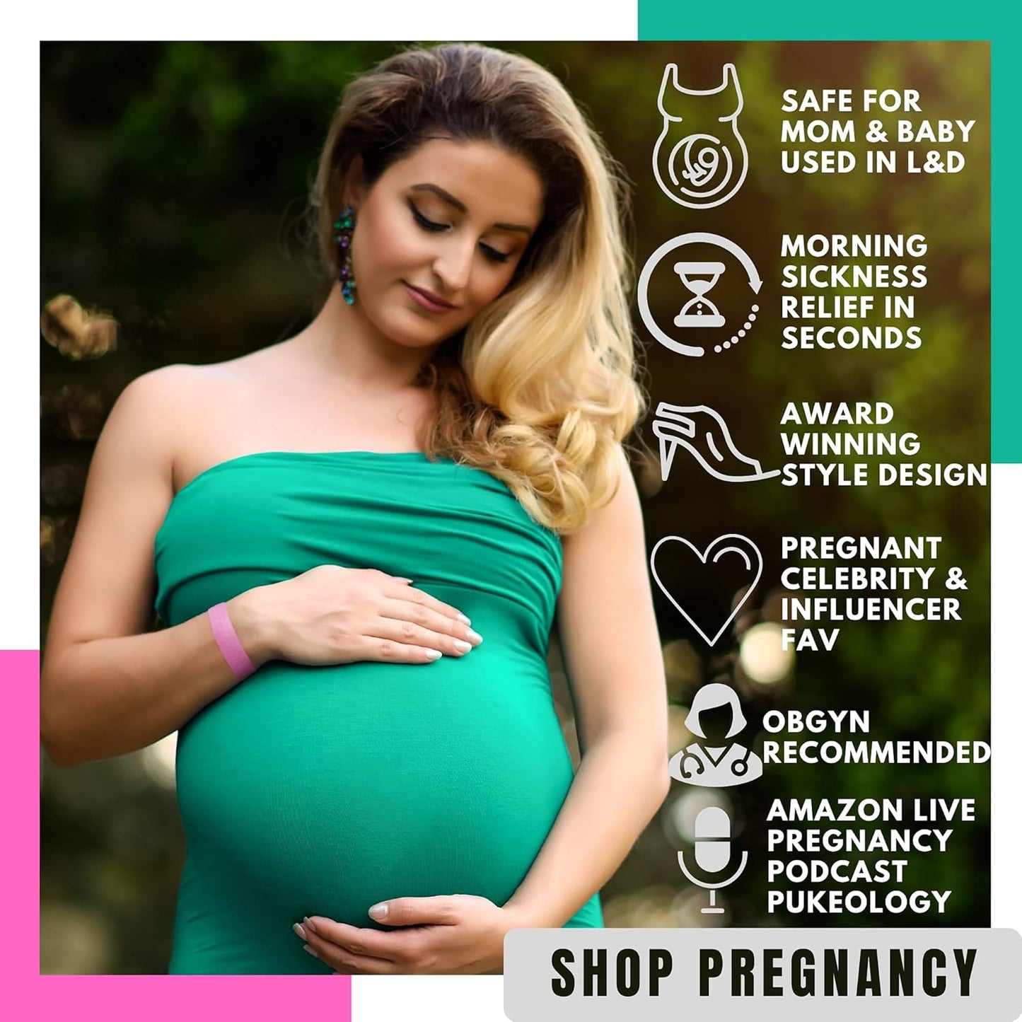 NoMo 恶心即时缓解小粉色芳香疗法止吐带，带穴位按摩功能