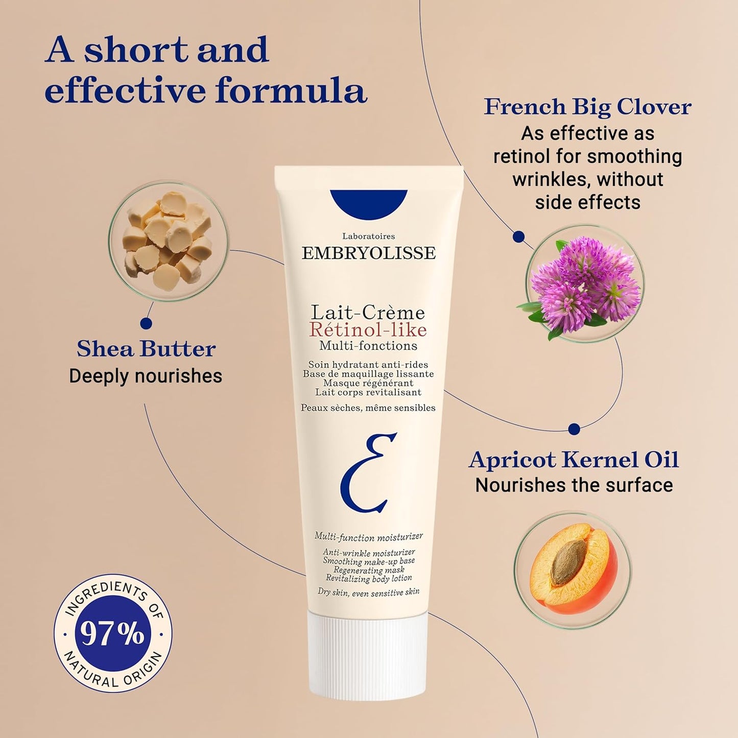 Embryolisse Lait-Crème Retinol Alternative Anti-Aging Face Moisturizer & Makeup Primer for Normal to Sensitive Skin. Reduces Fine Lines, Wrinkles & Puffiness, 75 ml.