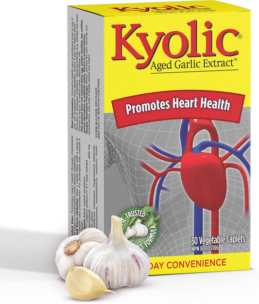Kyolic - Kyolic Aged Garlic Extract 600mg, 30 Veg Caplets - Kyolic Cardiovascular Health, Cardio Heart Health, Immune System Support and Inflammation Supplements - Odorless Garlic Supplements