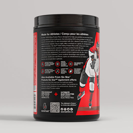 Six Star 乳清蛋白粉 Plus - 終極增肌配方，含乳清分離蛋白和勝肽 - 30 克蛋白質和 6.6 克 BCAA - 濃鬱三重巧克力口味，20 份（1 包）