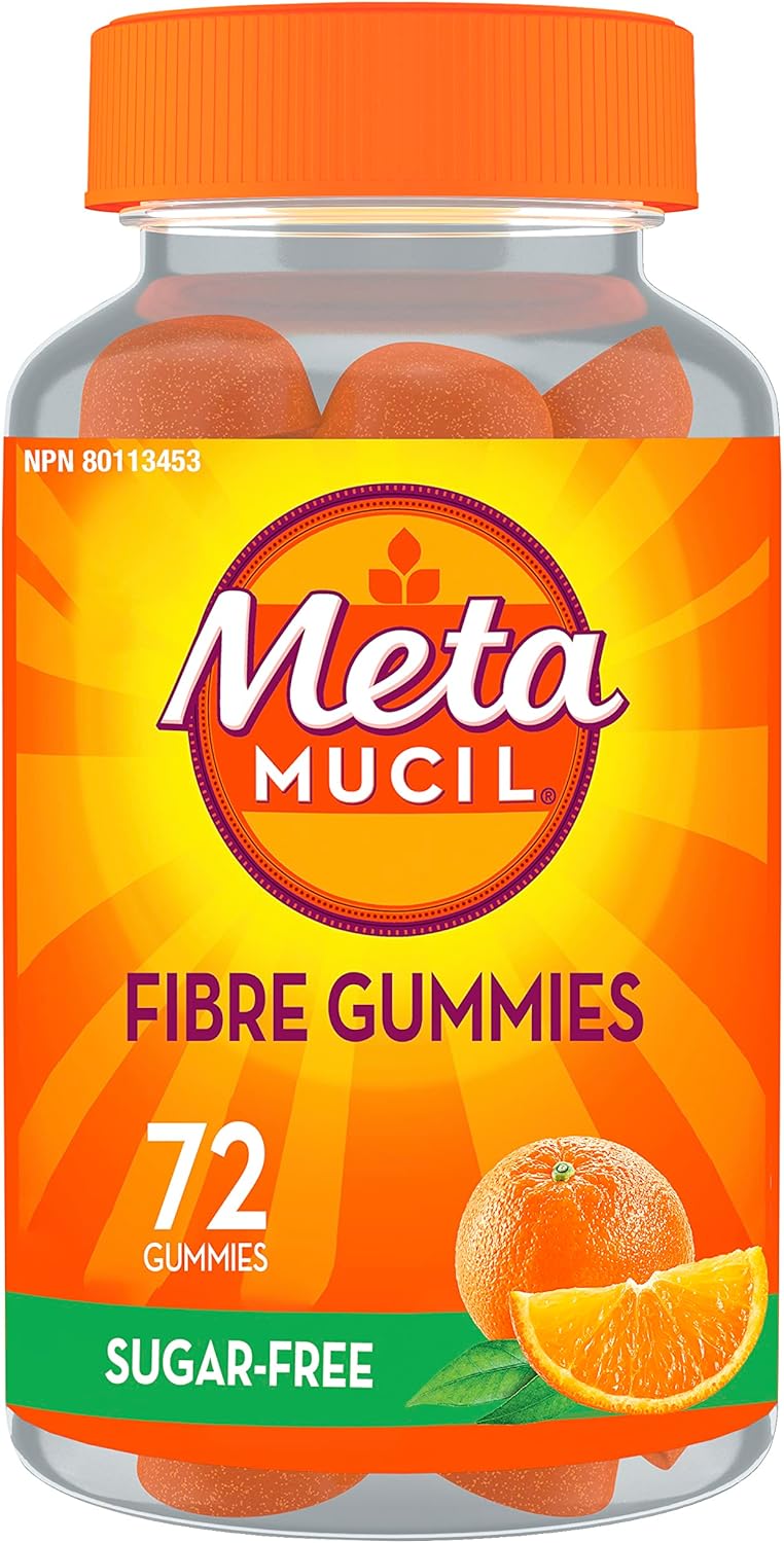 Metamucil Fibre Gummies, No Sugar Added, Daily Supplement, Prebiotic Plant-Based Fibre Blend, Orange Flavour, 72 Gummies