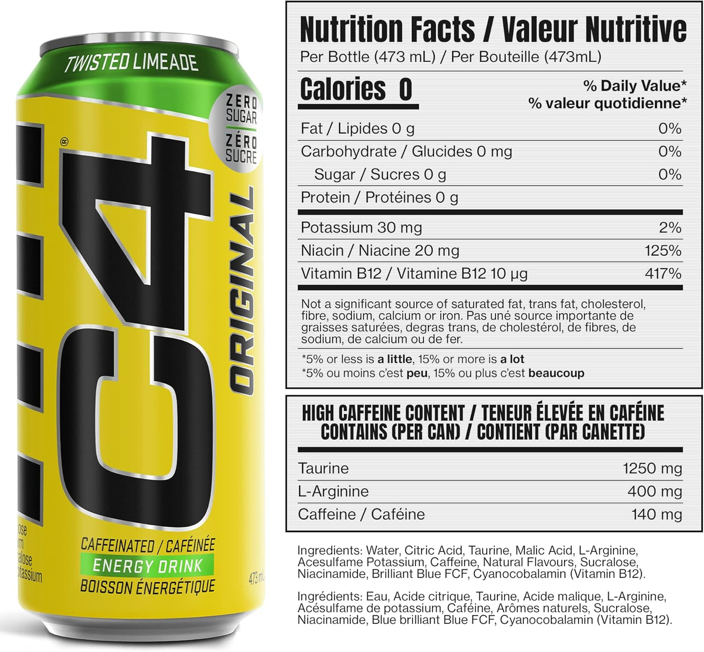 Cellucor C4 On The Go 碳酸无糖运动前饮料，含咖啡因的气泡能量饮料，扭曲柠檬水，16 液体盎司（12 包）