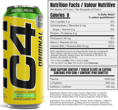 Cellucor C4 On The Go 碳酸无糖运动前饮料，含咖啡因的气泡能量饮料，扭曲柠檬水，16 液体盎司（12 包）