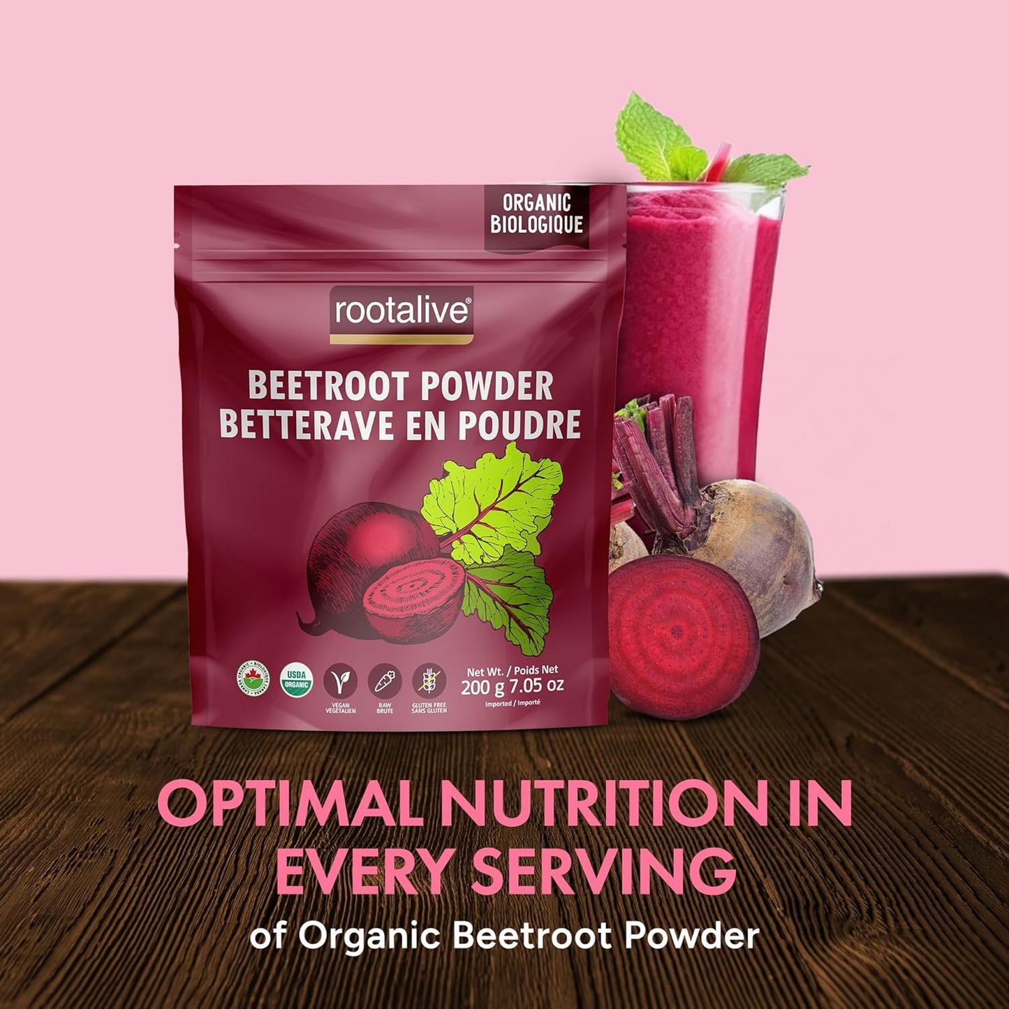 Rootalive Organic Beetroot Powder 200g, Raw and Vegan Superfood Beet Powder for Smoothies, Juice, Sauces, Baked goods and More
