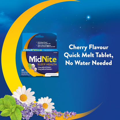 MidNite 天然助眠咀嚼片 - 櫻桃口味 | 含褪黑素、洋甘菊、薰衣草和檸檬香脂 | 緩解偶發性失眠 | 不易成癮 | 30 片