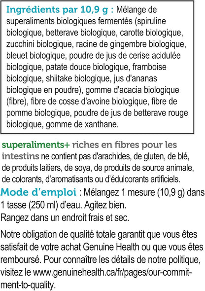 Genuine Health 高纤维肠道超级食品 - 有机水果蔬菜粉，天然纤维补充剂 - 无糖添加，纯素，无麸质，美国农业部有机认证，非转基因 - 无味，21 份