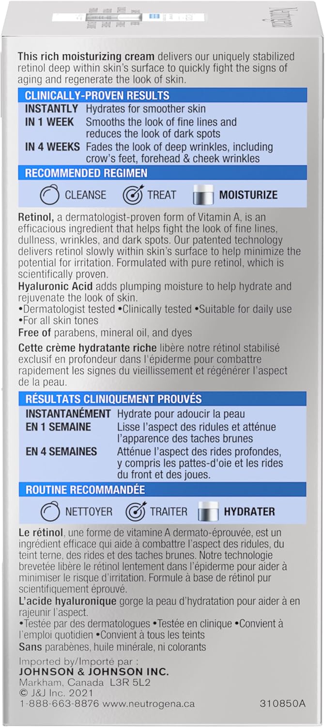 Neutrogena Rapid Wrinkle Repair Regenerating Cream - Retinol Face & Eye Moisturizer - Hyaluronic Acid Serum- 48 mL