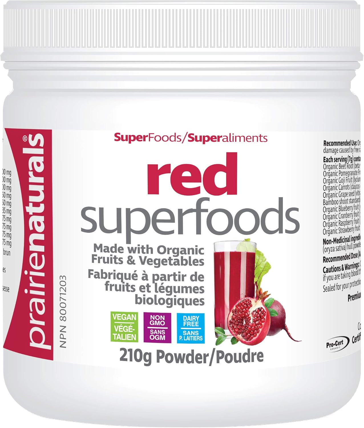 Prairie Naturals Organic Red Superfoods Blend with Organic Beet & Pomegranate Powder - 210 Gram