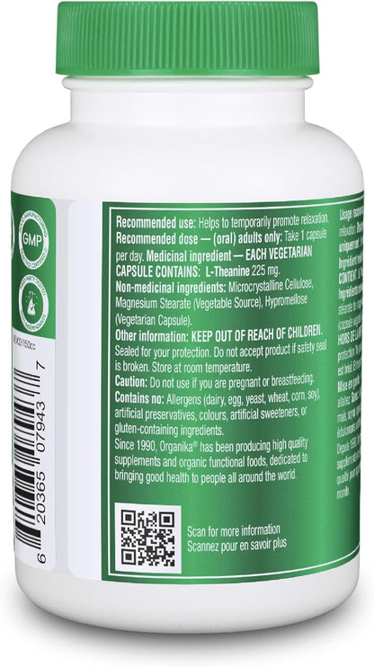 Organika 加拿大製造 L-茶氨酸，加量裝 225 毫克 - 促進放鬆，不瞌睡，緩解壓力，純天然來源，快速起效 - 110 粒膠囊