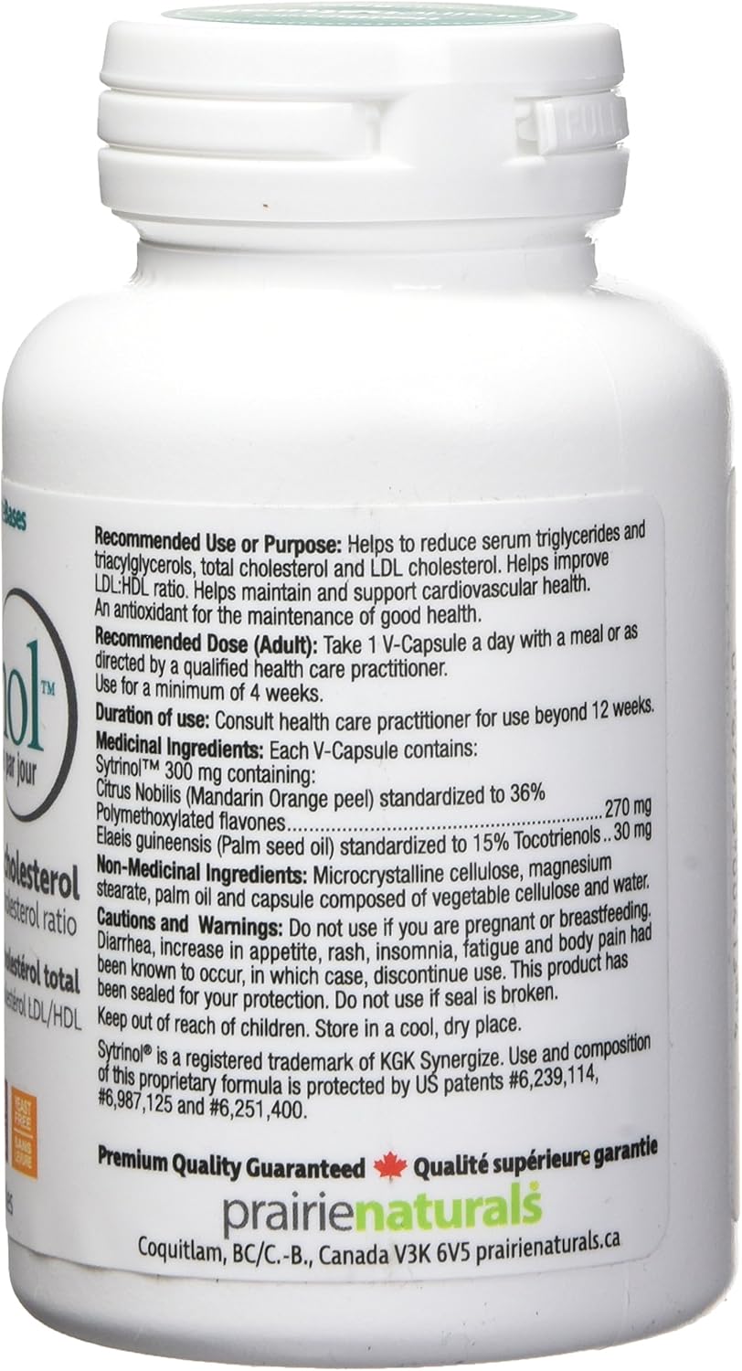 Prairie Naturals Sytrinol Cholest-Force 每日一片膠囊，有助於降低血清三酸甘油酯/三酸甘油酯/總膽固醇/低密度脂蛋白膽固醇，支持心血管健康 - 60粒純素膠囊。非基因改造，無麩質