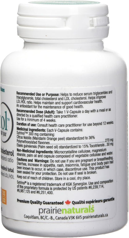 Prairie Naturals Sytrinol Cholest-Force 每日一片膠囊，有助於降低血清三酸甘油酯/三酸甘油酯/總膽固醇/低密度脂蛋白膽固醇，支持心血管健康 - 60粒純素膠囊。非基因改造，無麩質