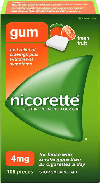 Nicorette 戒烟辅助剂，尼古丁口香糖戒烟辅助剂，新鲜水果味，4 毫克，210 片超值装和口香糖，新鲜水果味，4 毫克，105 片