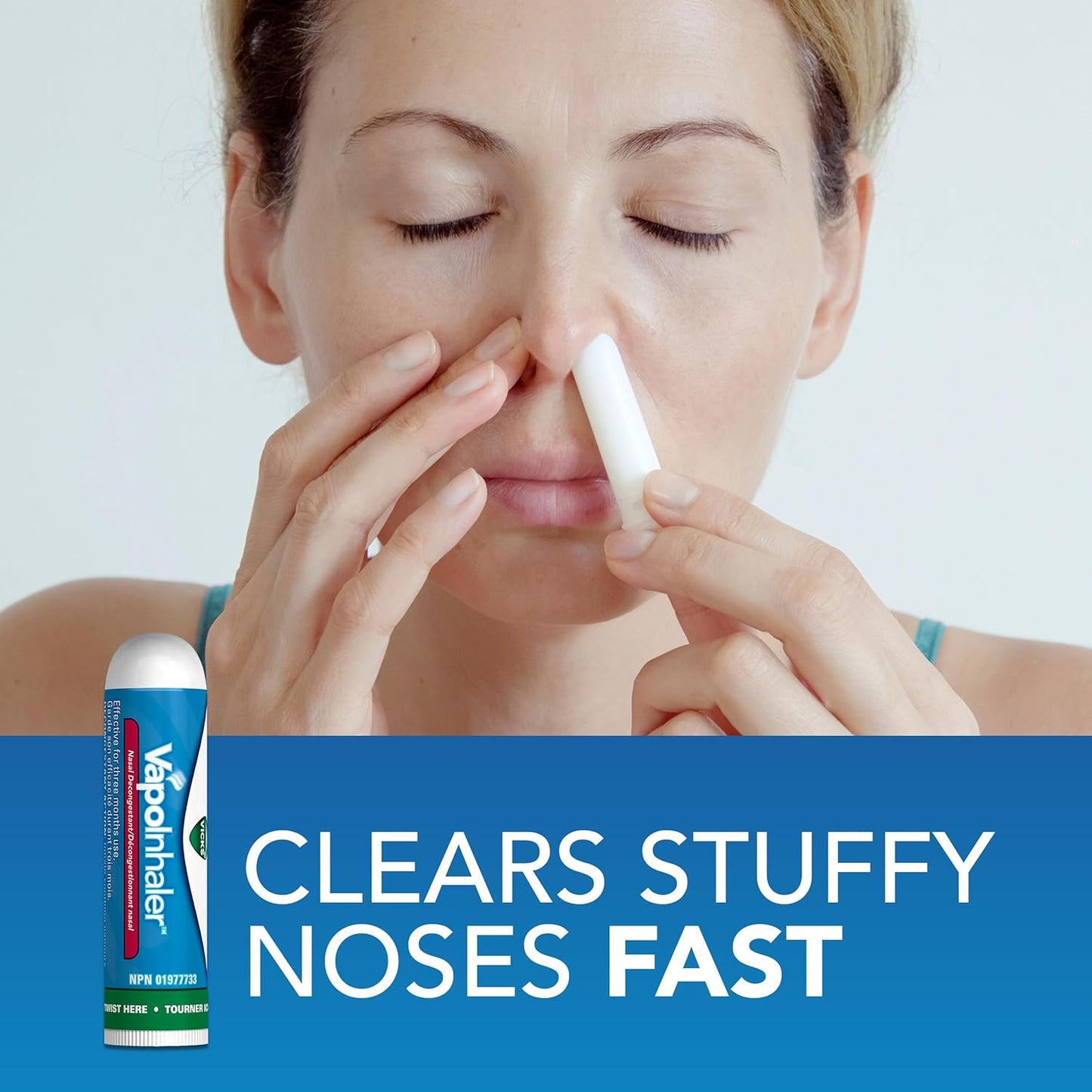 Vicks Vapoinhaler 鼻减充血剂，含舒缓蒸汽，可暂时缓解感冒引起的鼻塞，薄荷醇香味，2 包，每包 0.20 毫升