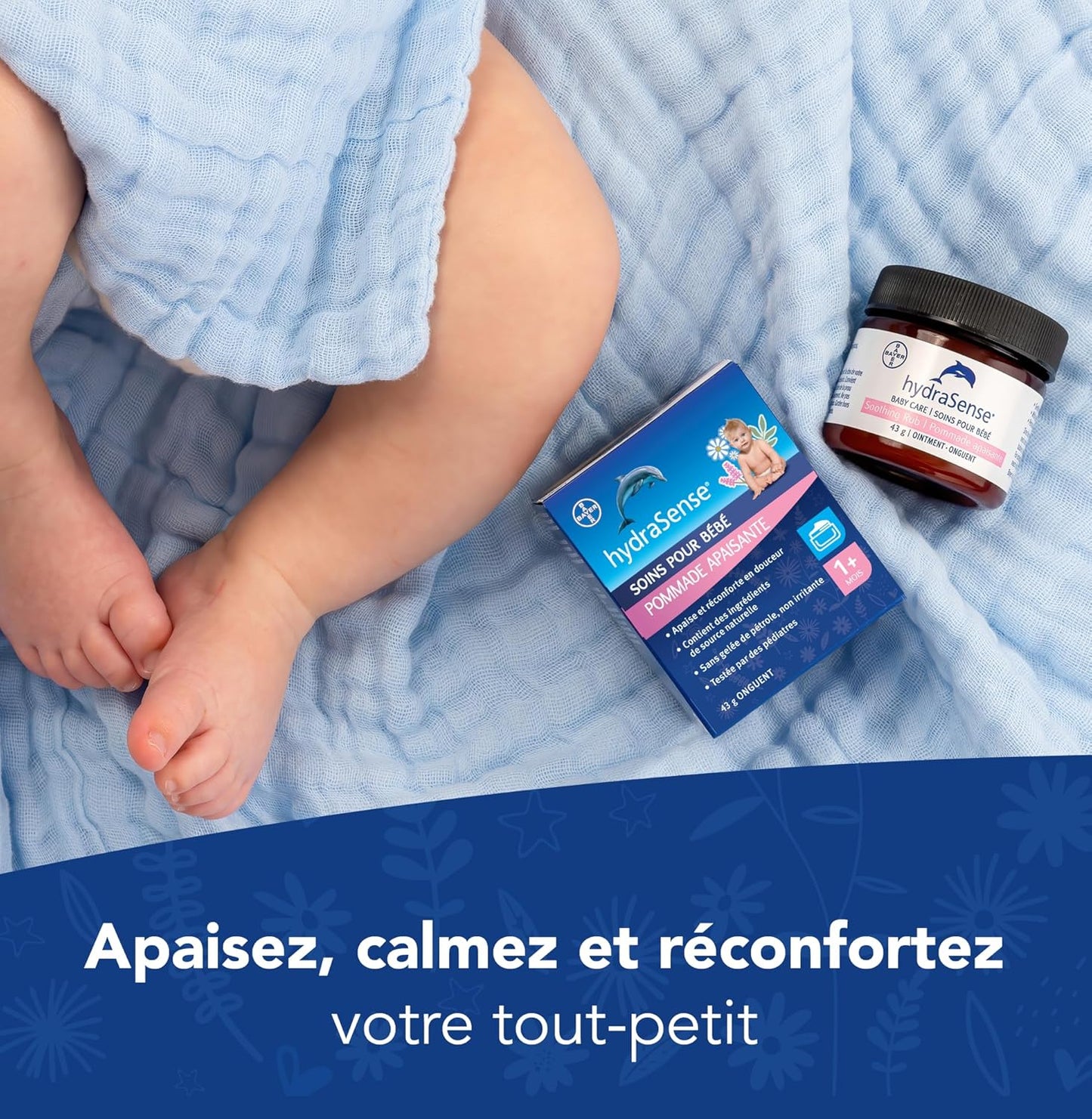 hydraSense 婴儿护理舒缓膏 – 温和舒缓，舒适呵护，不含凡士林，无刺激性，采用天然成分桉树、薰衣草和洋甘菊制成，经儿科医生测试。43克
