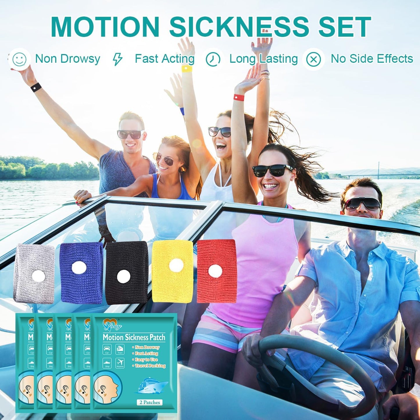 ifory 5 对晕车带和 10 片防水晕车贴，不瞌睡，旅行必备，适用于游轮、轮船、汽车和飞机