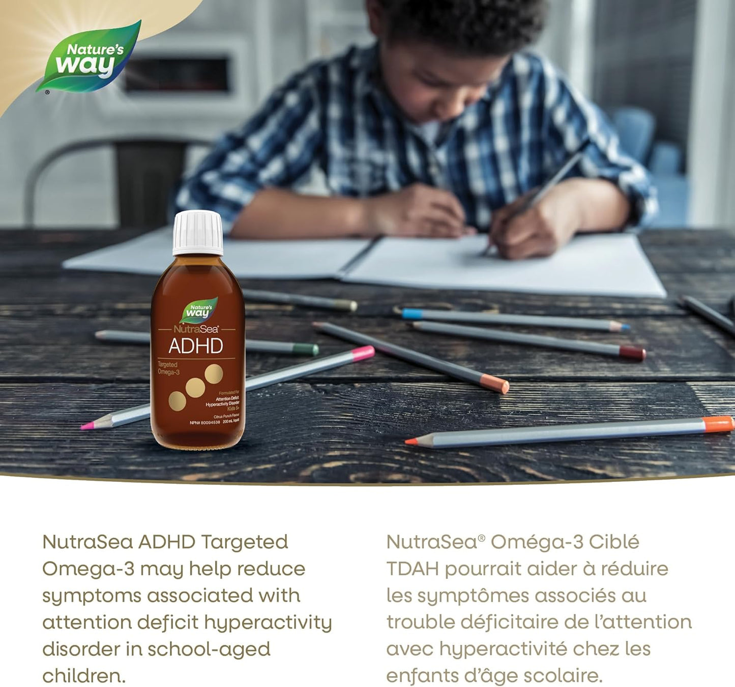 NutraSea ADHD 靶向 Omega-3，940 毫克 EPA + DHA，80 毫克 GLA，500 IU 维生素 D3，200 毫升液体