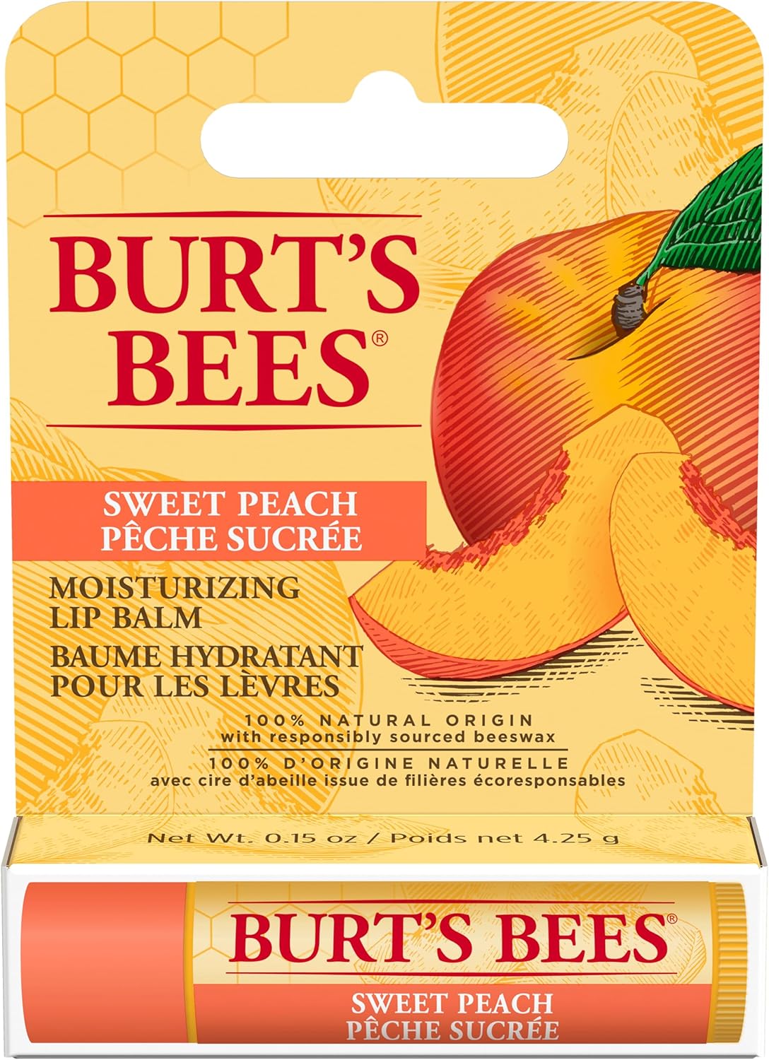 Burt's Bees 100% 天然保湿润唇膏，适用于干裂嘴唇，唇部护理，柔软光滑双唇，1 支装 - 甜桃色